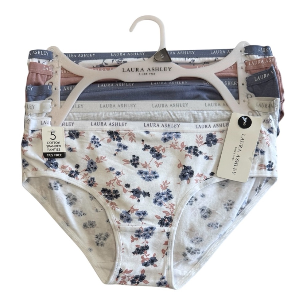 LAURA ASHLEY 5 Pack Panties Cotton Spandex Tag Free Comfy Floral NWT Small